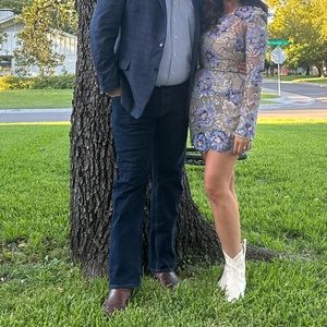 Bronx and Banco "Violet" mesh mini dress with sequin embroidered florals